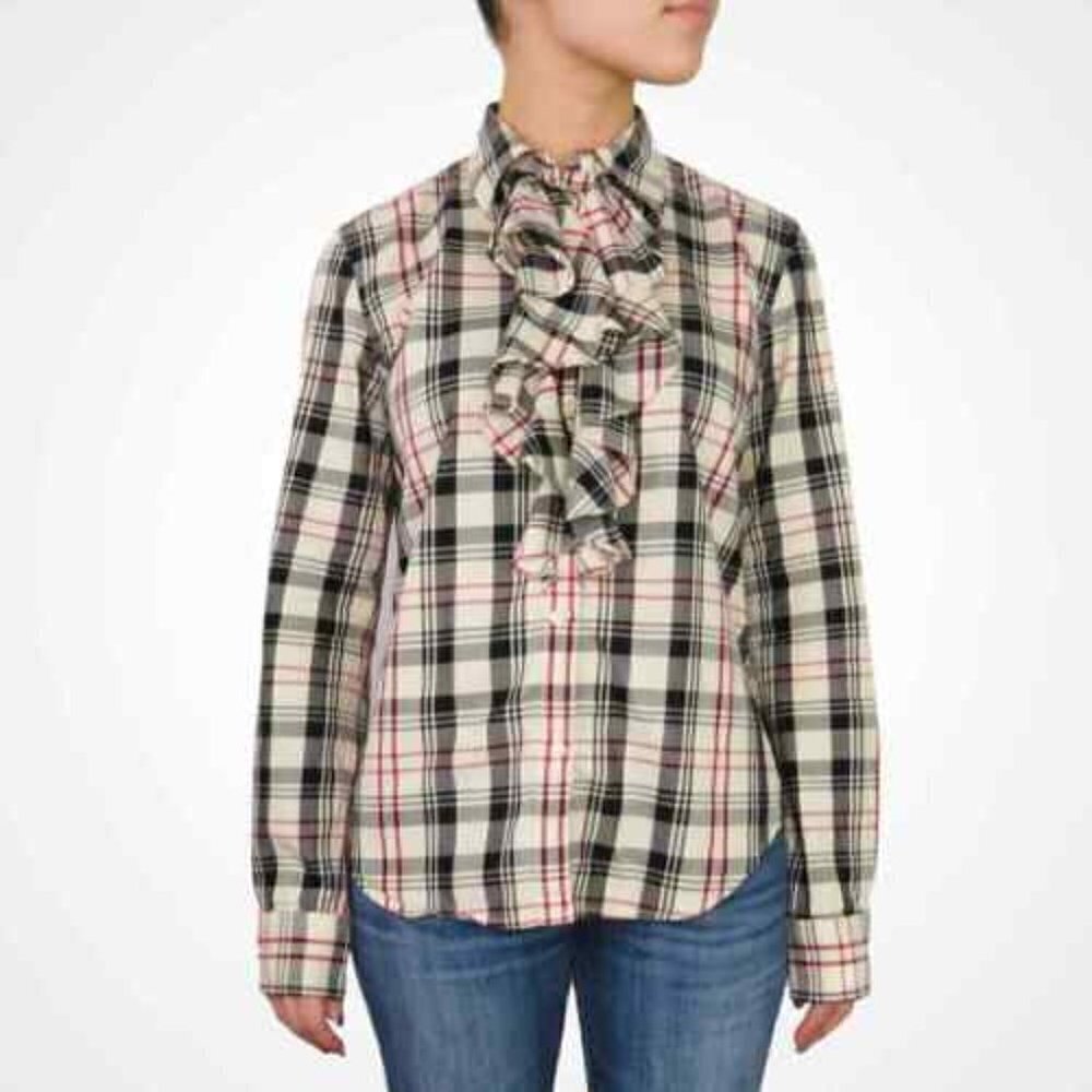 Lauren ralph lauren plaid ruffle front button down shirt size S